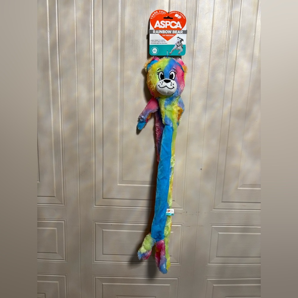 Aspca  Pet Stuffing Free Gecko Rainbow Bear Toy For Dogs Clinker & Squeak 24”